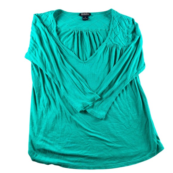 Lucky Brand Tops - Lucky Brand Womens Teal Green V-Neck Long Sleeve Lattice Pintuck Top Size M